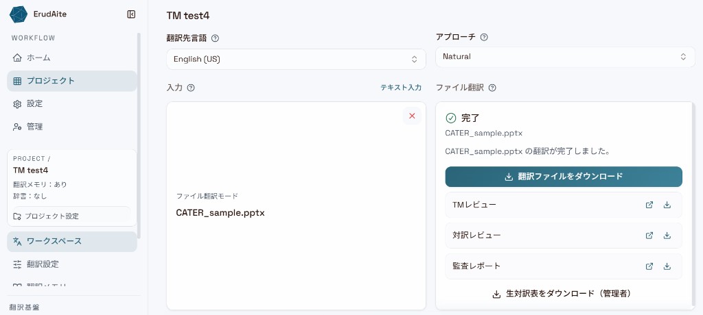 PRO v2 ファイル翻訳完了 — ダウンロード・TMレビュー・監査レポート